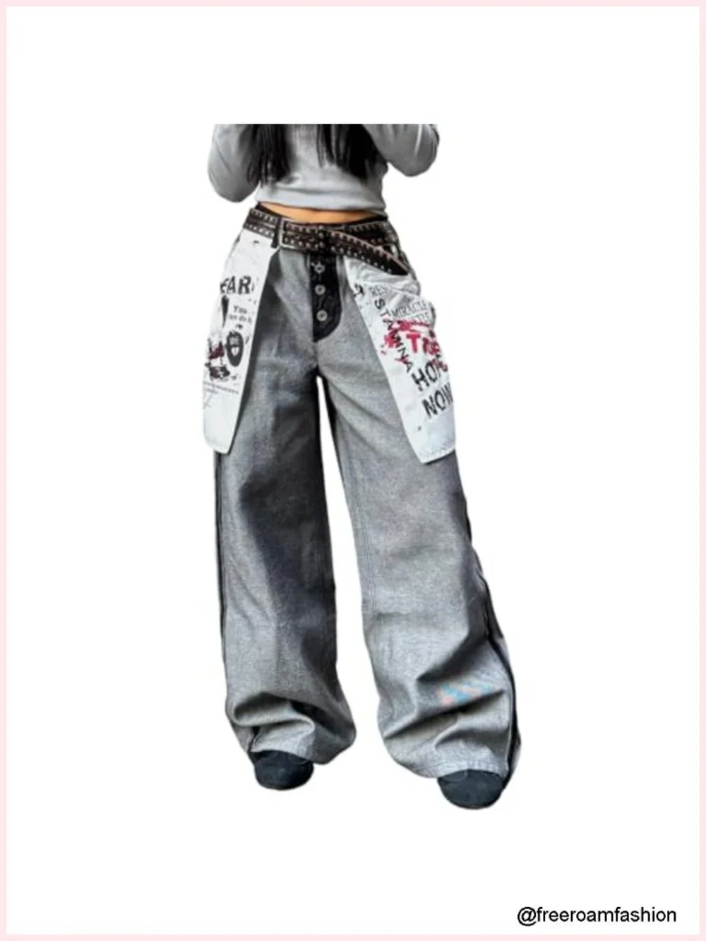 Wide Leg Baggy Jeans with Unique Graphic Digital Prints Y2K Streetwear